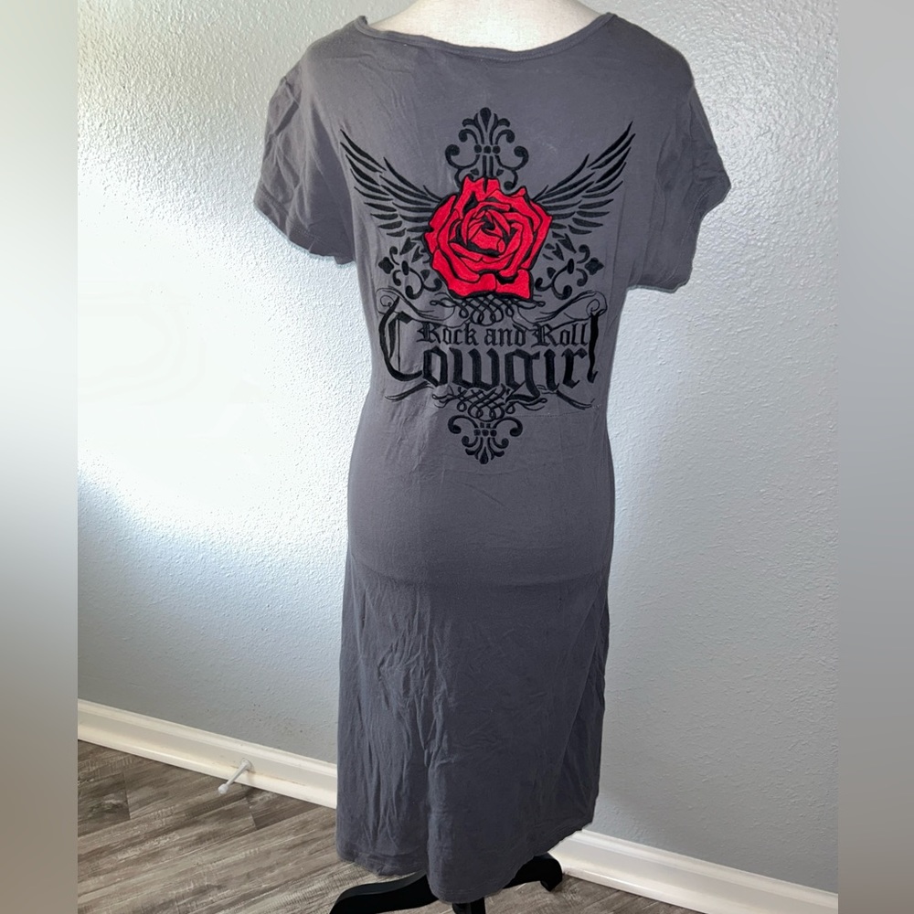 Rock & Roll Cowgirl Embroidered Rose Knee Length Dress Size Large - Picture 4 of 5